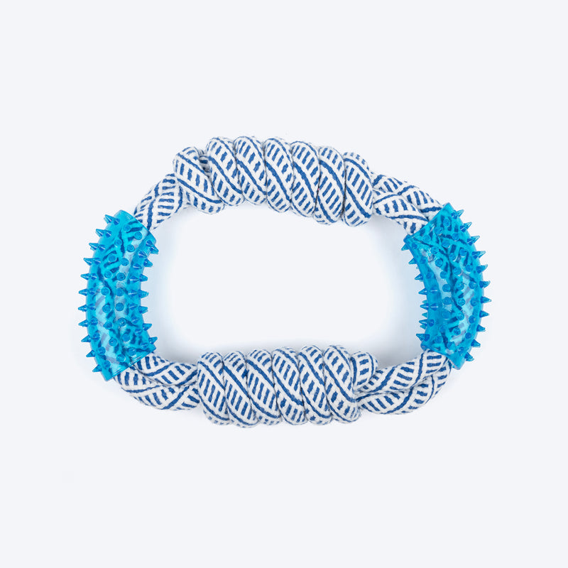 TLC Rope & Spiny Handles Rope Toy For Dog - Navy & White - Heads Up For Tails