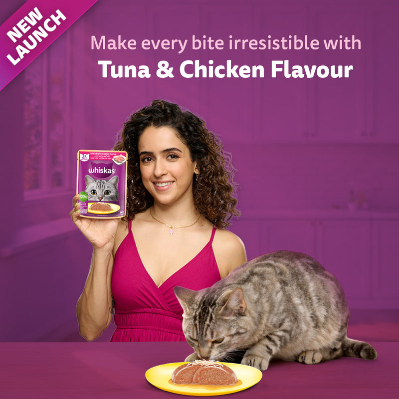 Whiskas Tuna and Chicken Meat in Jelly Flavour (1+ Years) Adult Cat Wet Food - 80 gm Pack