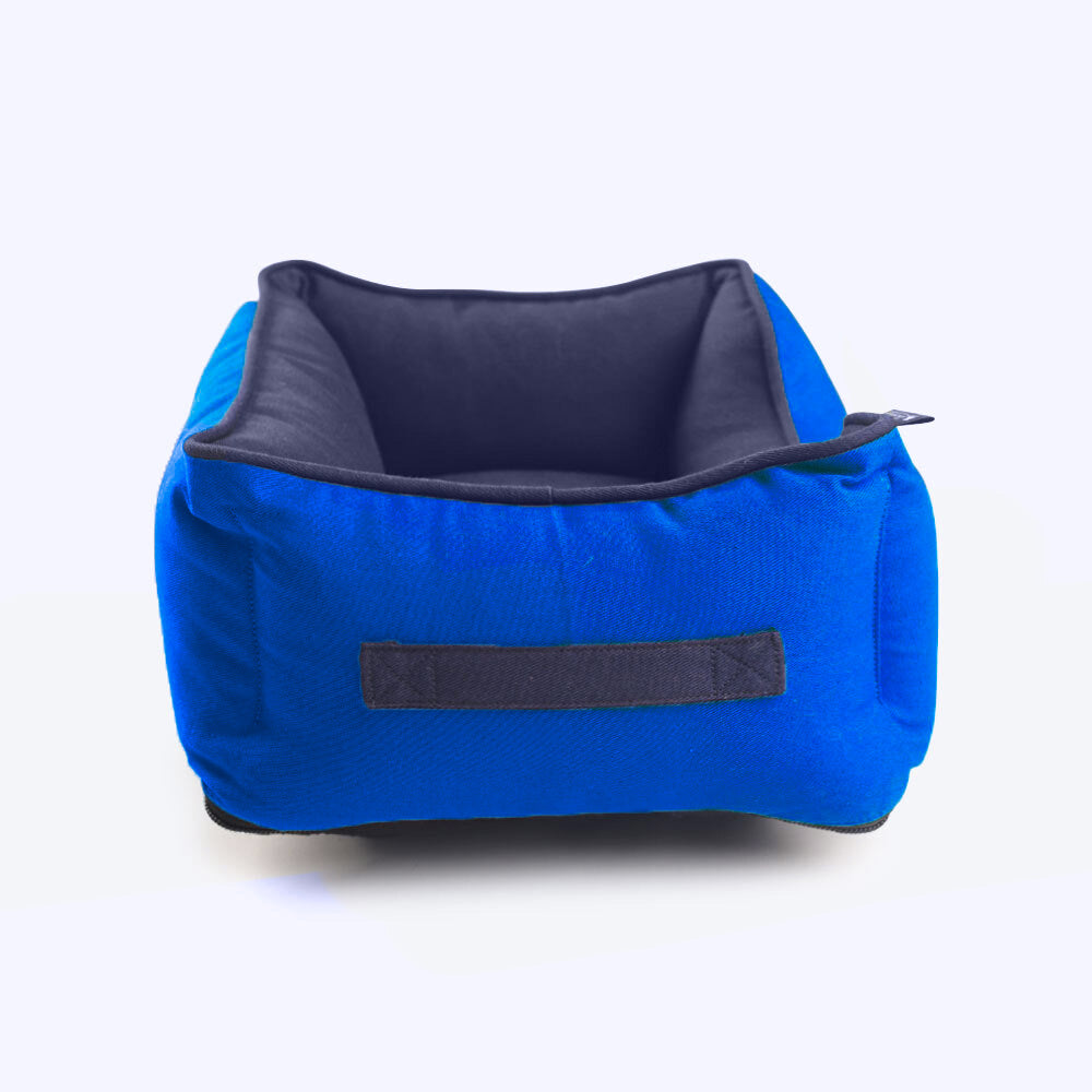 HUFT Personalised Classic Lounger Dog Bed (Free Bone Cushion) - Imperial Blue With Navy - Heads Up For Tails