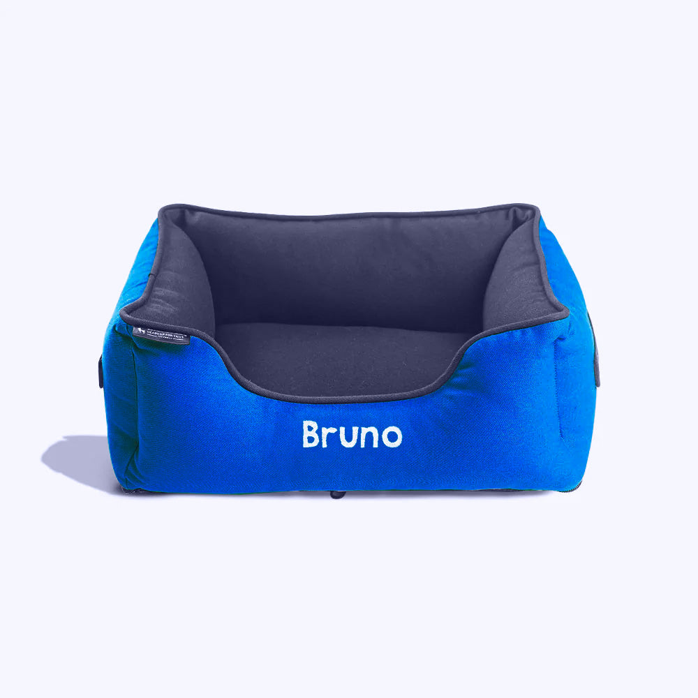 HUFT Personalised Classic Lounger Dog Bed (Free Bone Cushion) - Imperial Blue With Navy - Heads Up For Tails