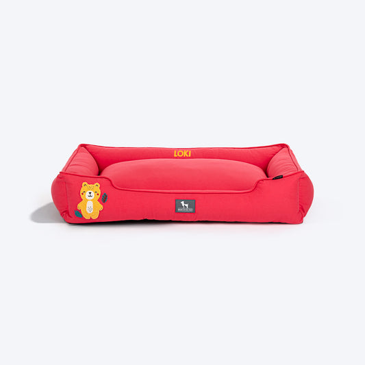 HUFT Personalised Teddy Classic Lounger Bed For Dog - Red - Heads Up For Tails