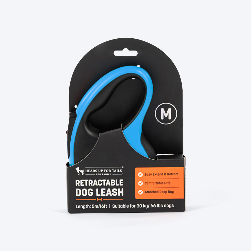 HUFT Retractable Leash With Poop Bag Dispenser For Dog - Blue - Heads Up For Tails