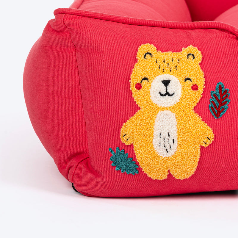 HUFT Teddy Classic Lounger Bed For Dog - Red - Heads Up For Tails