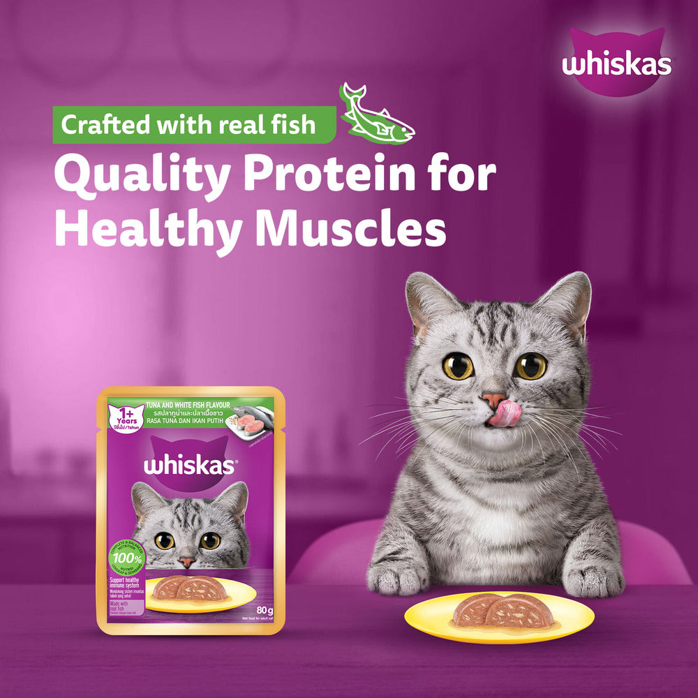 Whiskas Tuna And White Fish Wet Food For Adult Cat - 80 gm - Heads Up For Tails