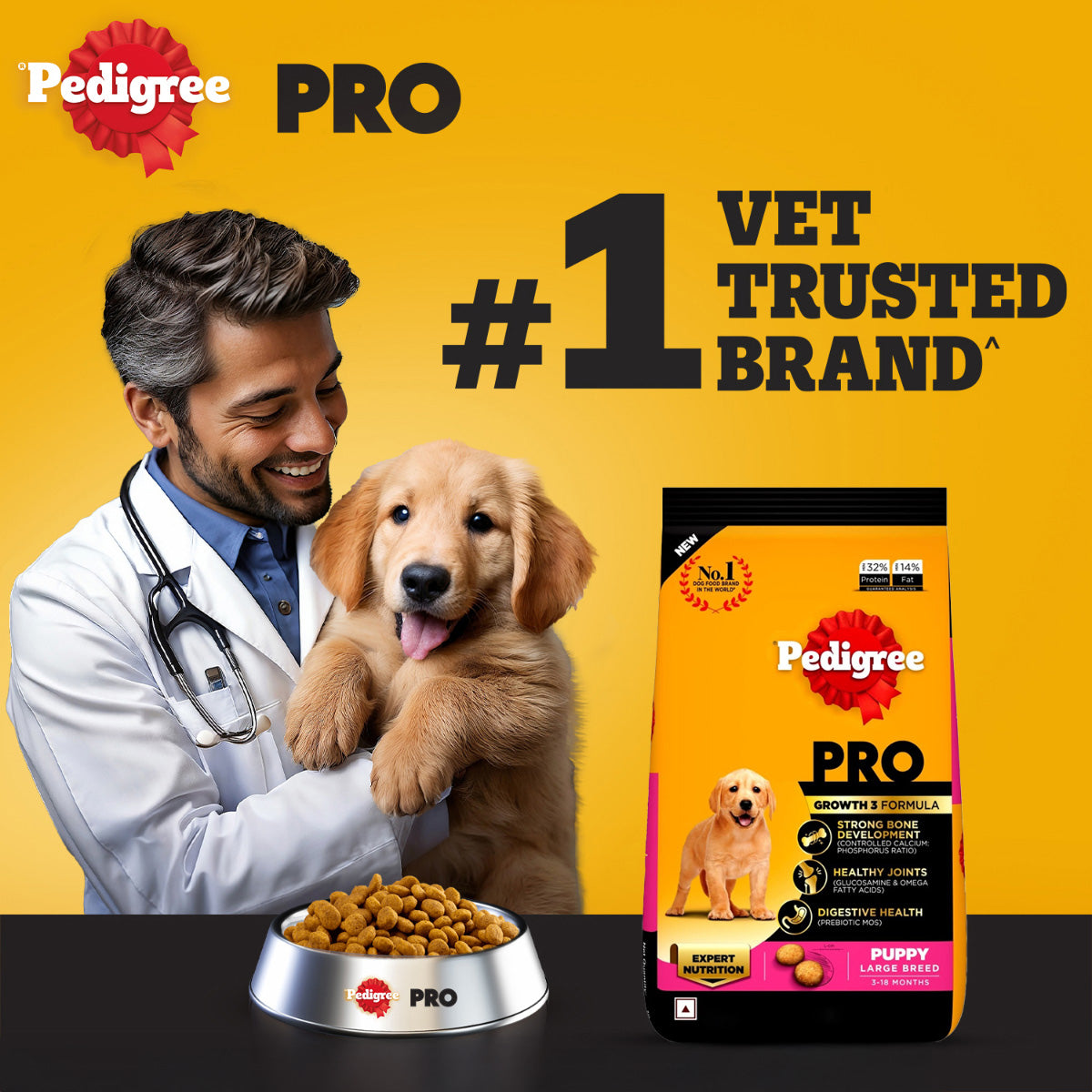 Pedigree PRO Expert Nutrition Dry Dog Food For Large Breed Puppy (3-18 Months) - Heads Up For Tails