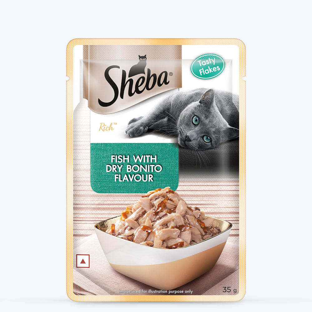 Sheba Fish with Dry Bonito Flake Adult Wet Cat Food - 35 gm Packs - Heads Up For Tails