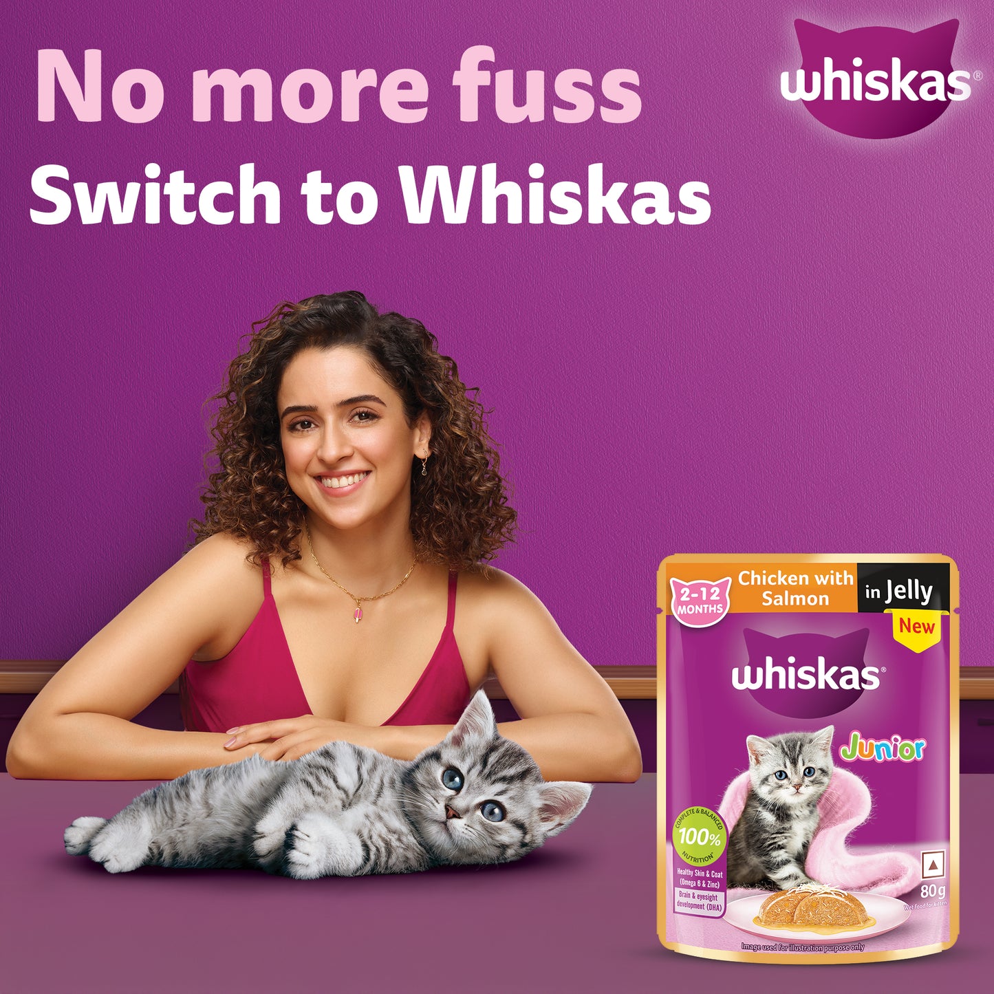 Whiskas Chicken With Salmon In Jelly Wet Food For Junior (2-12 Months) Kitten - 80 gm Pack