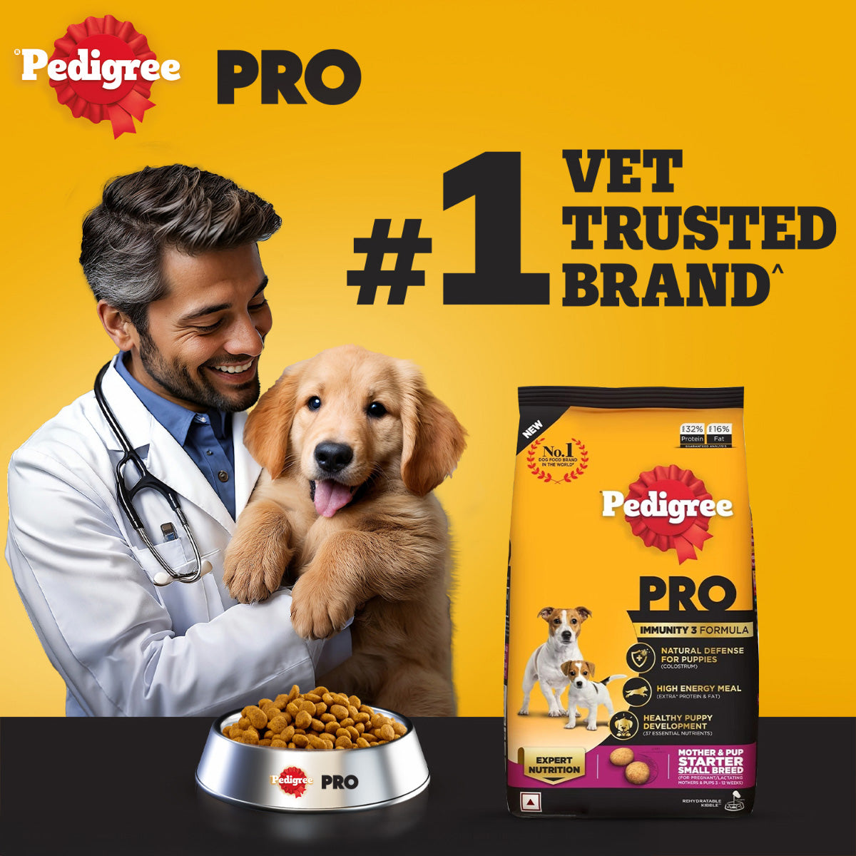 Pedigree PRO Expert Nutrition Lactating/Pregnant Mother & Puppy Starter (3-12 Weeks) Small Breed Dog Dry Food - Heads Up For Tails