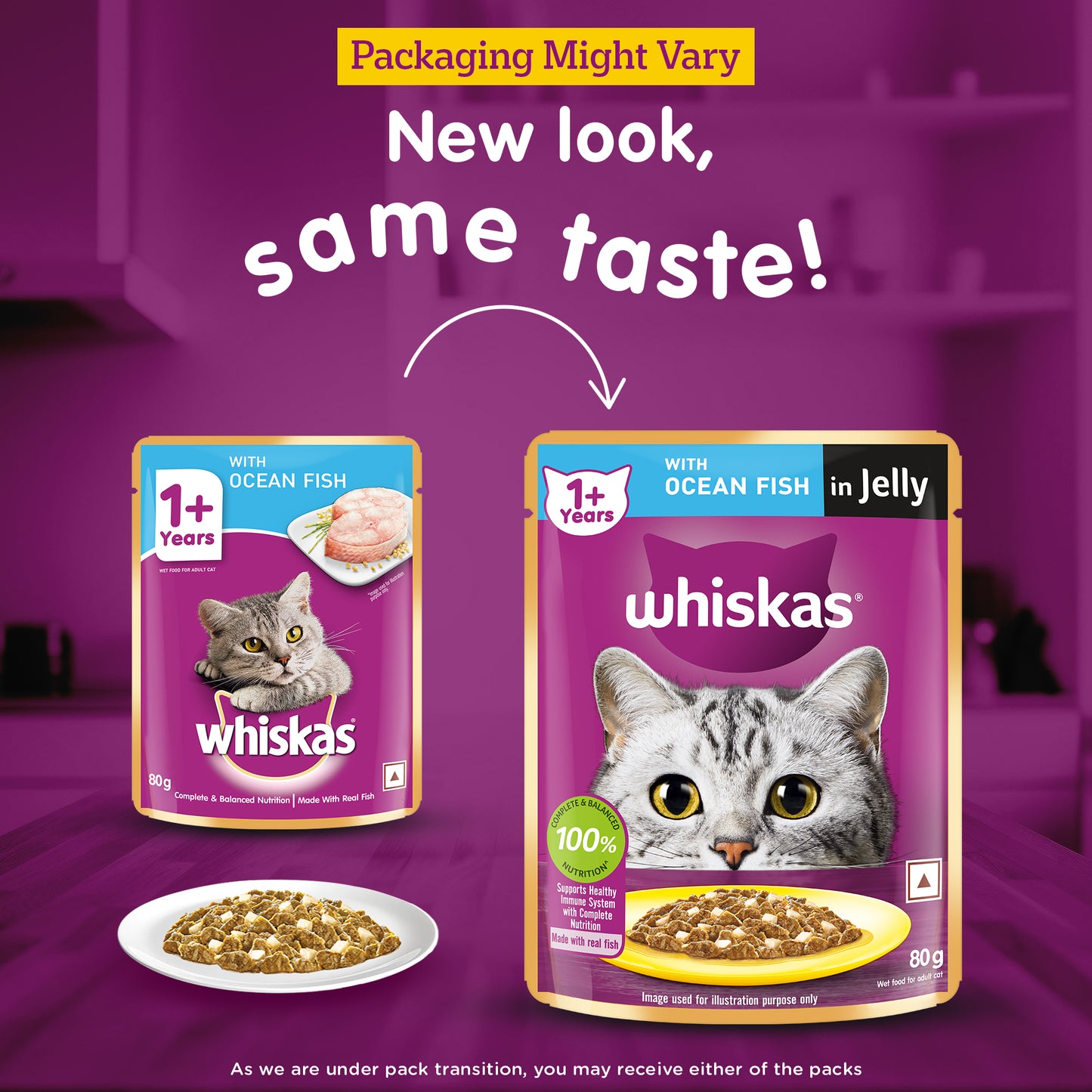 Whiskas Ocean Fish Wet Food For Adult Cat - 80 gm Pack - Heads Up For Tails