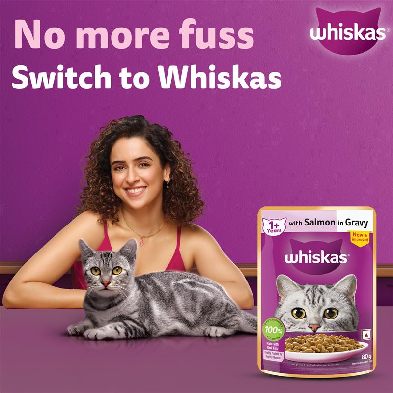 Whiskas Salmon in Gravy (1+ Years) Wet Food For Adult Cat - 80 gm Pack - Heads Up For Tails