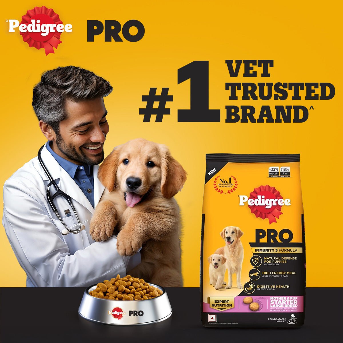Pedigree PRO Expert Nutrition Lactating/Pregnant Mother & Puppy Starter (3-12 Weeks) Large Breed Dog Dry Food - Heads Up For Tails