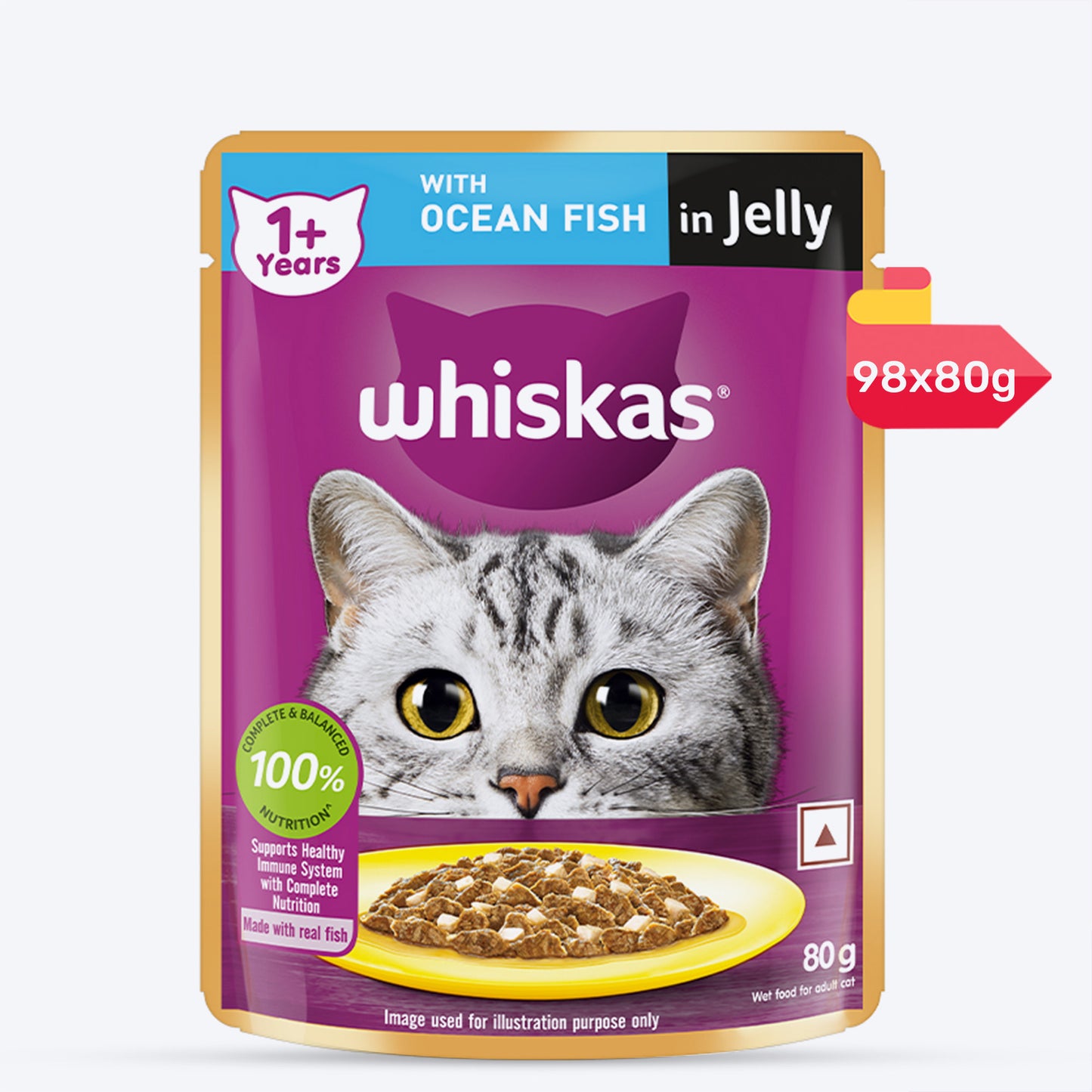 Whiskas Ocean Fish Wet Food For Adult Cat - 80 gm Pack - Heads Up For Tails