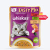 Whiskas Tasty Mix Wet Food Made With Real Fish (Seafood Cocktail & Wakame Seaweed) in Gravy For Adult (1+ year) Cat - 70 gm Pack - Heads Up For Tails