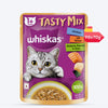 Whiskas Tasty Mix Wet Food Made With Real Fish (Salmon & Wakame Seaweed) With Chicken in Gravy For Adult (1+ year) Cat - 70 gm Pack - Heads Up For Tails