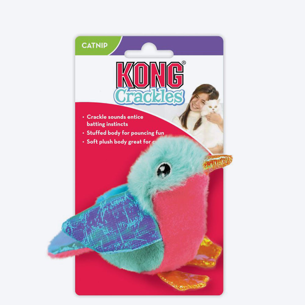 KONG Crackles Tweetz Bird Plush Toy For Cat - Blue - Heads Up For Tails