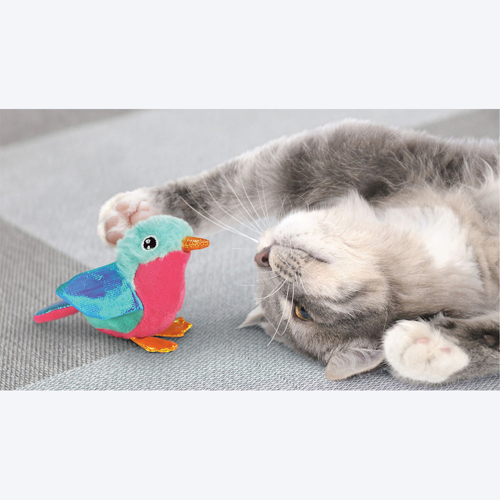 KONG Crackles Tweetz Bird Plush Toy For Cat - Blue - Heads Up For Tails