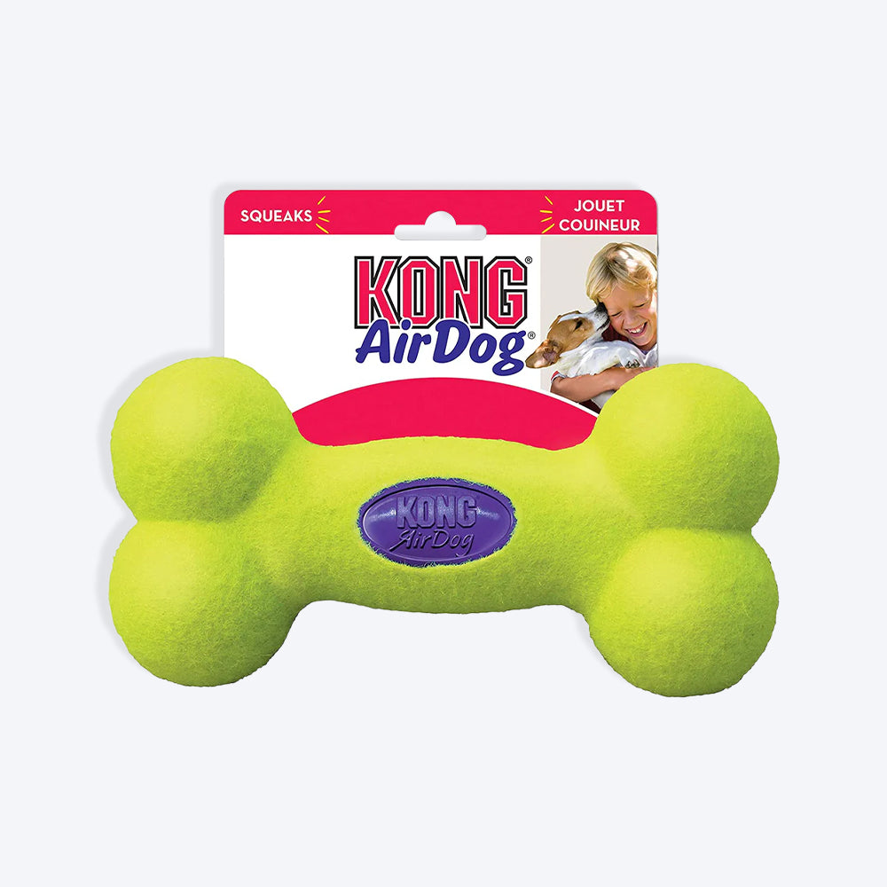 KONG AirDog Sqeaker Bone Chew Toy For Dog - Yellow - S - Heads Up For Tails