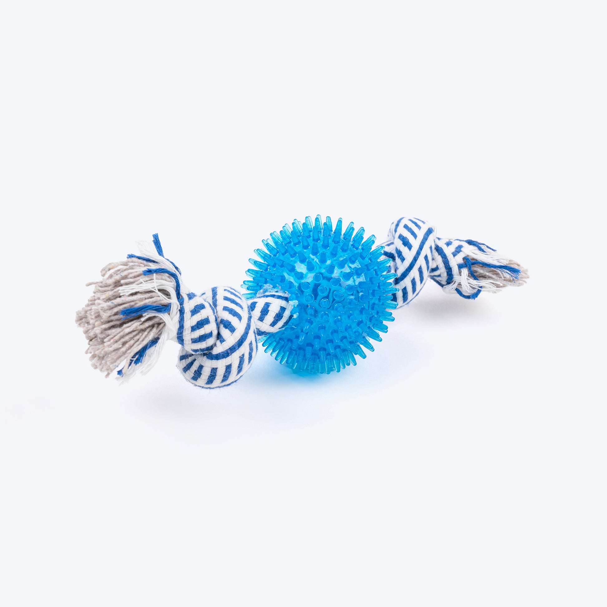 TLC Ball & 2 Knots Rope Toy For Dog - Navy & White - Heads Up For Tails