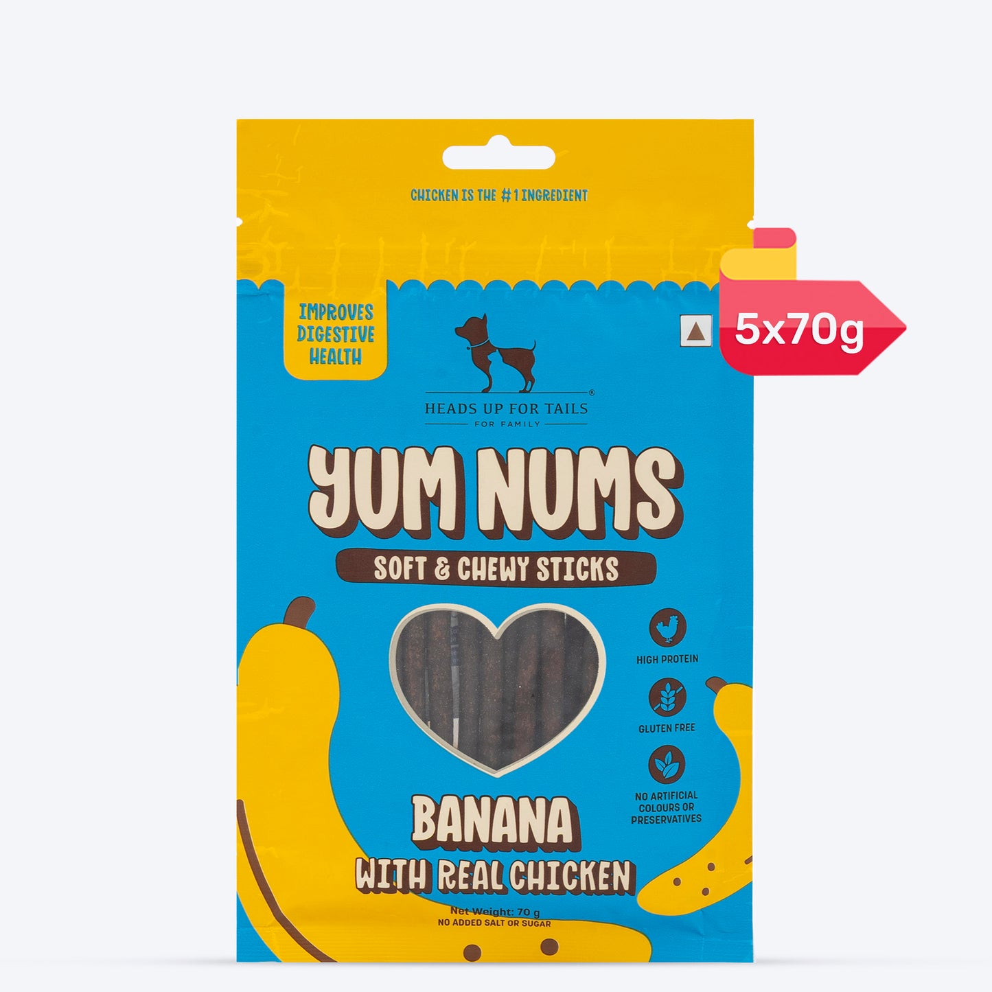 HUFT Yum Nums Soft & Chewy Sticks Banana with Real Chicken Treat For Dogs - 70 g - Heads Up For Tails