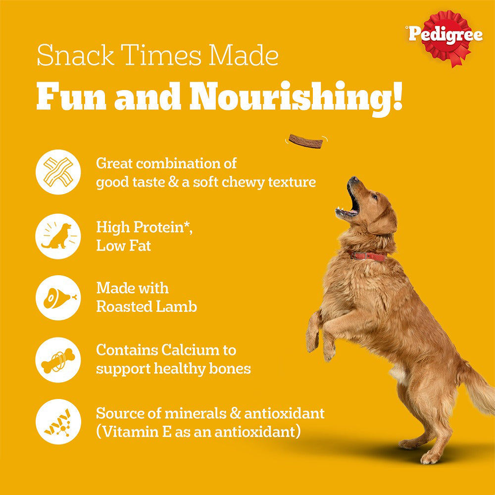 Pedigree Tasty Jerky Roasted Lamb Flavour Treat For Adult Dog - 12 x 70 g - Heads Up For Tails
