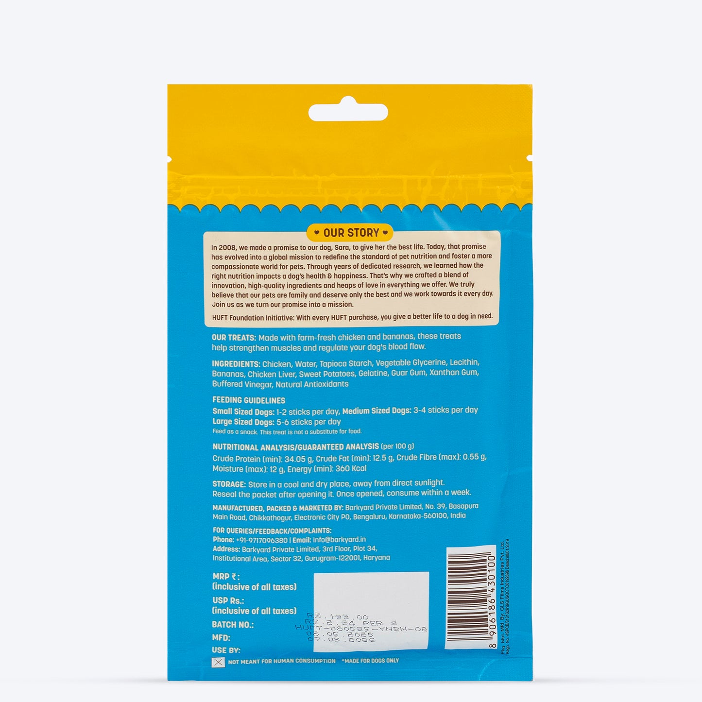 HUFT Yum Nums Soft & Chewy Sticks Banana with Real Chicken Treat For Dogs - 70 g - Heads Up For Tails