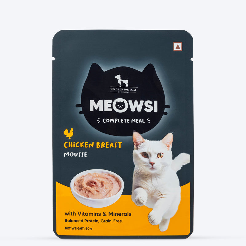 Meowsi by HUFT Chicken Breast Mousse Cat Wet Food, 80 gm, grain-free, with vitamins and minerals for balanced nutrition.