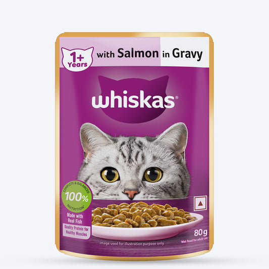 Whiskas Salmon in Gravy (1+ Years) Wet Food For Adult Cat - 80 gm - Heads Up For Tails