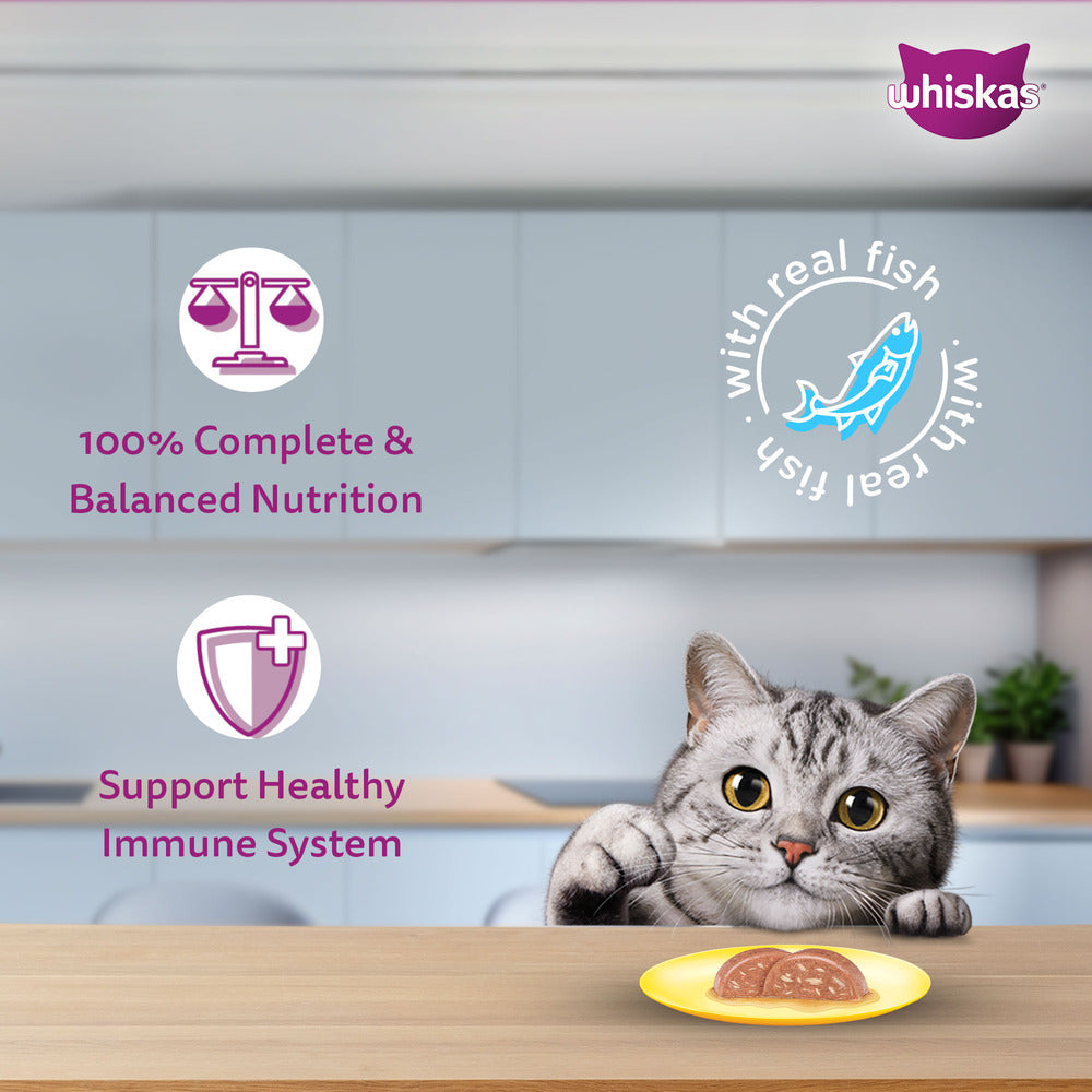 Whiskas Tuna And White Fish Wet Food For Adult Cat - 80 gm - Heads Up For Tails