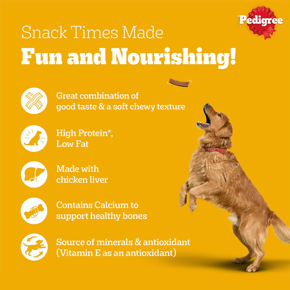 Pedigree Tasty Jerky Chicken Flavour Treat For Adult Dog - 70 g - Heads Up For Tails