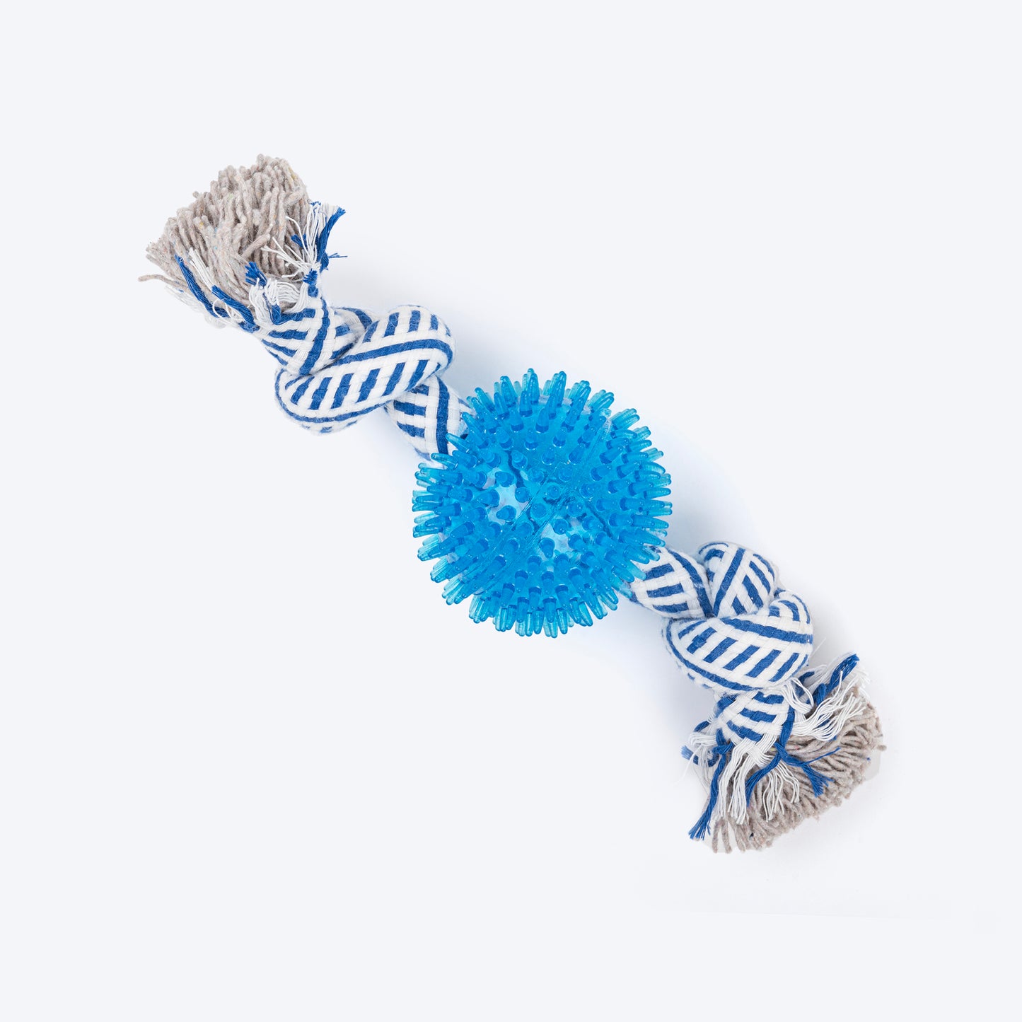 TLC Ball & 2 Knots Rope Toy For Dog - Navy & White - Heads Up For Tails
