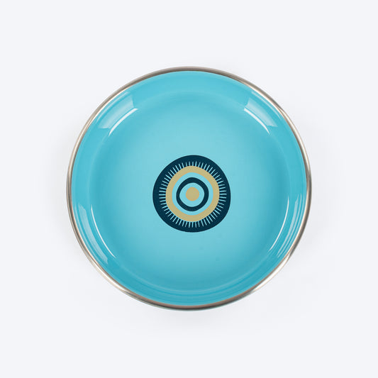 HUFT Evil Eye Printed Steel Bowl For Cat - Blue - Heads Up For Tails