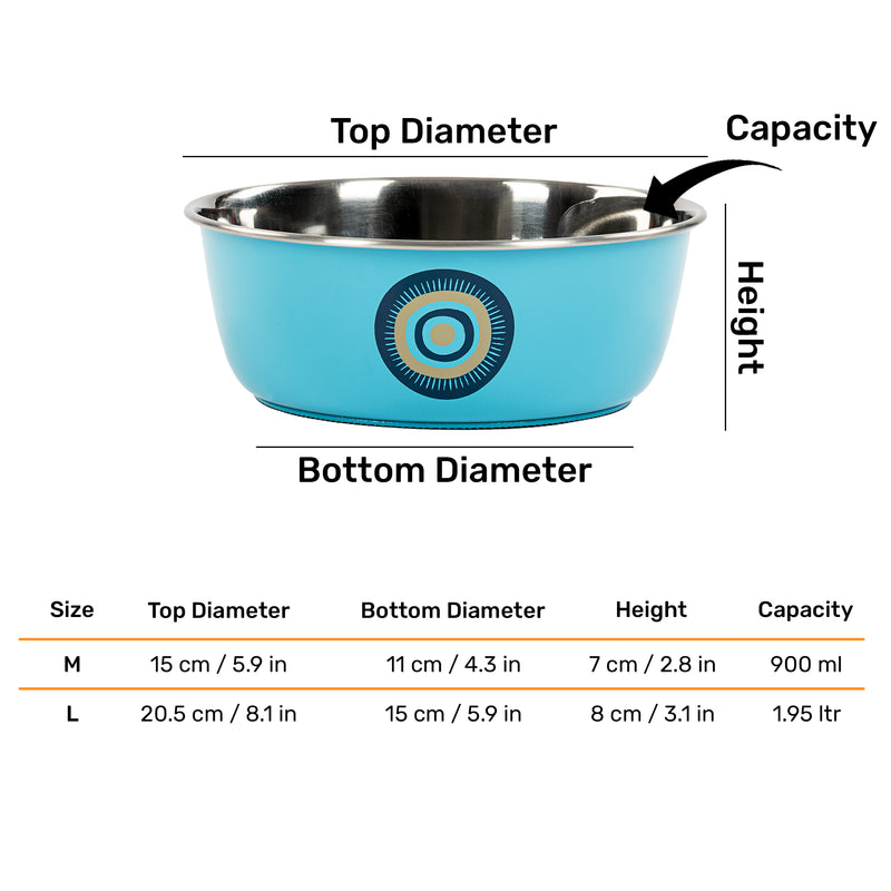 HUFT Evil Eye Printed Steel Bowl For Dog - Blue - Heads Up For Tails