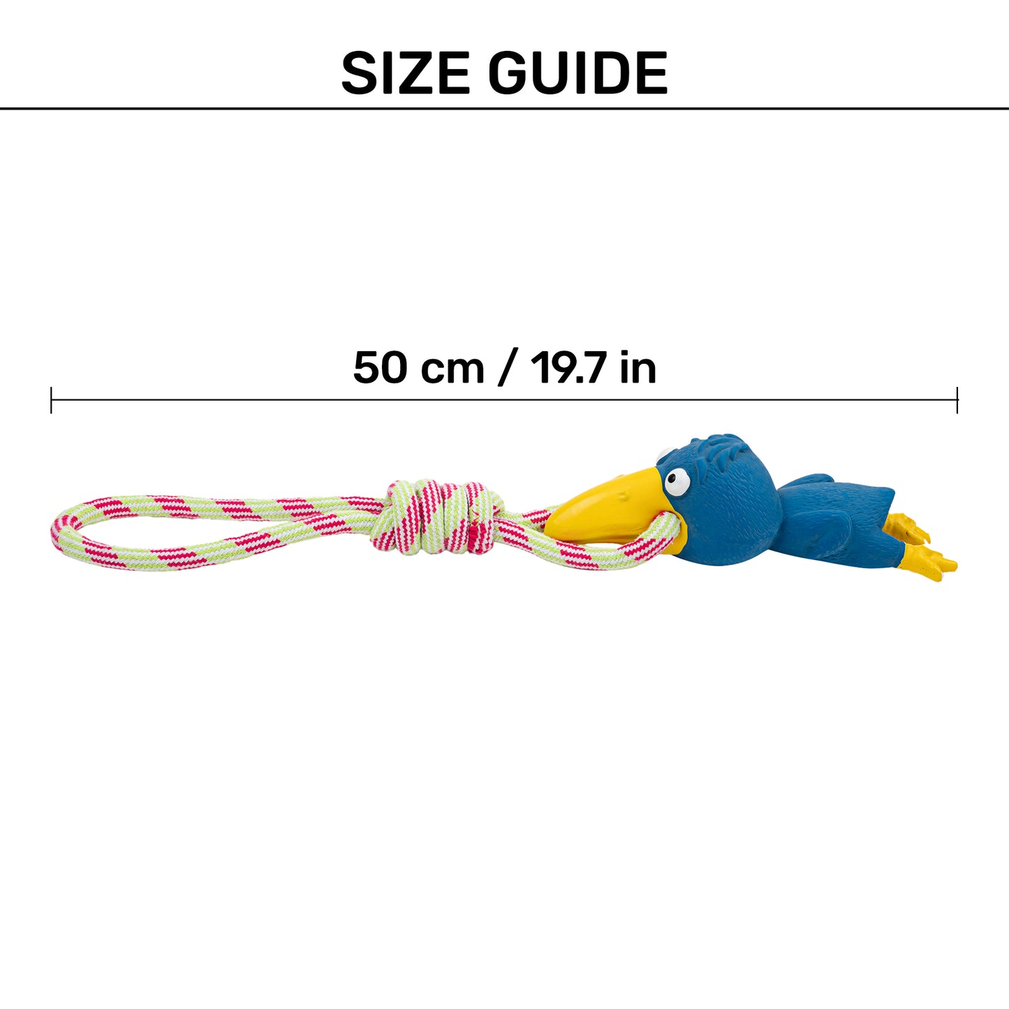 TLC Rubber Bird Squeaky With Rope Chew Toy For Dog - Multicolor - Heads Up For Tails