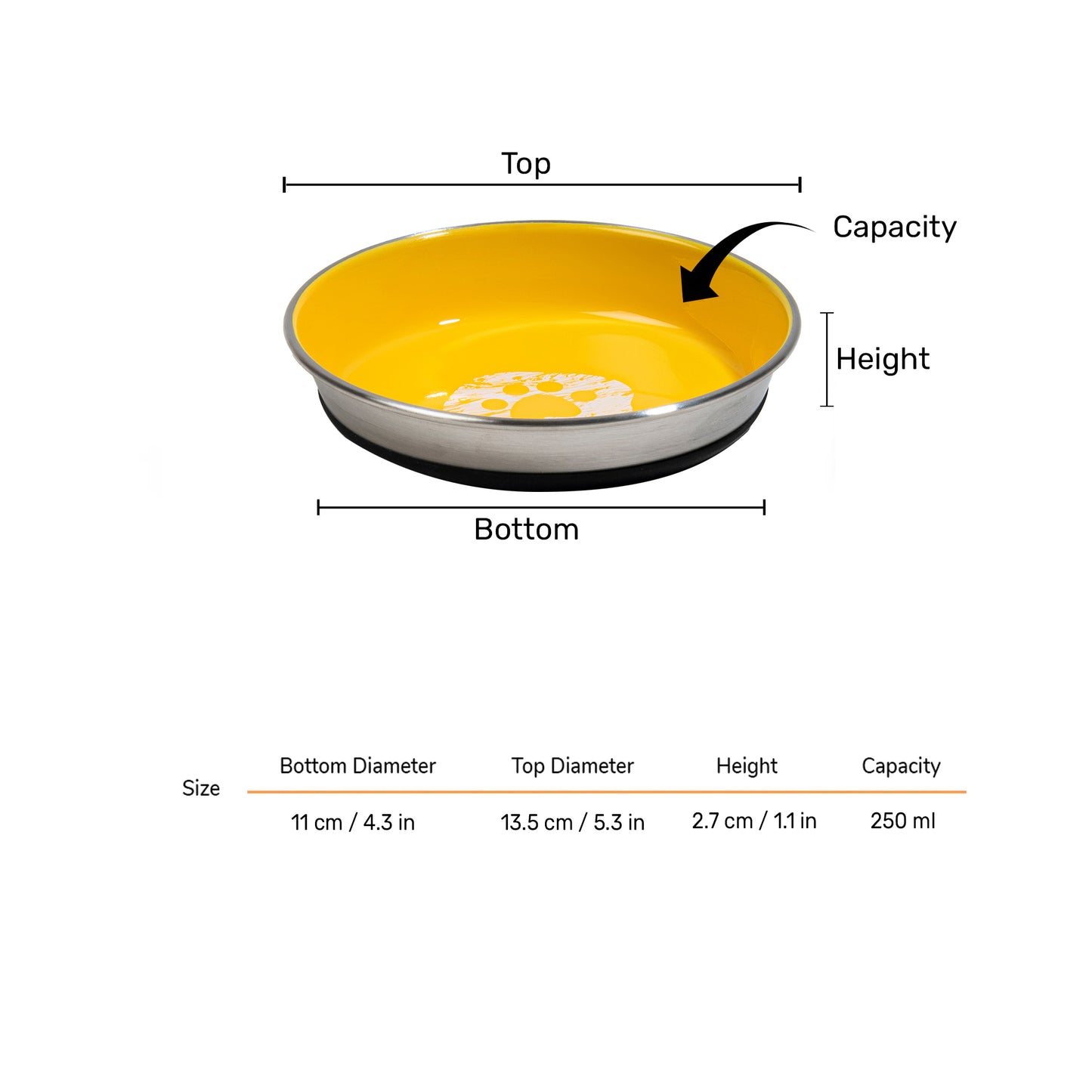 HUFT Furry Paws Printed Steel Bowl For Cat - Yellow - Heads Up For Tails