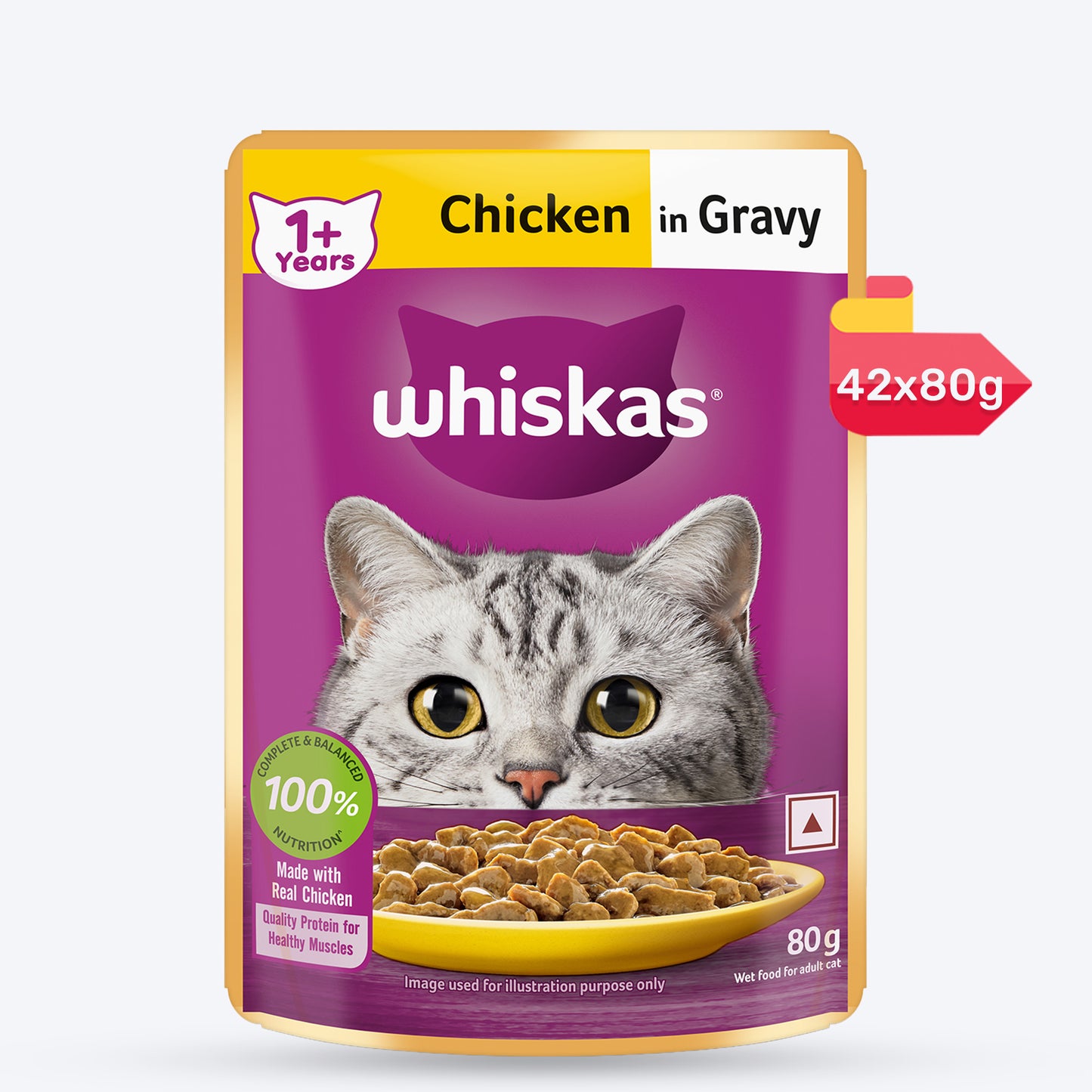 Whiskas Chicken in Gravy (1+ Years) Wet Food For Adult Cat - 80 gm Pack