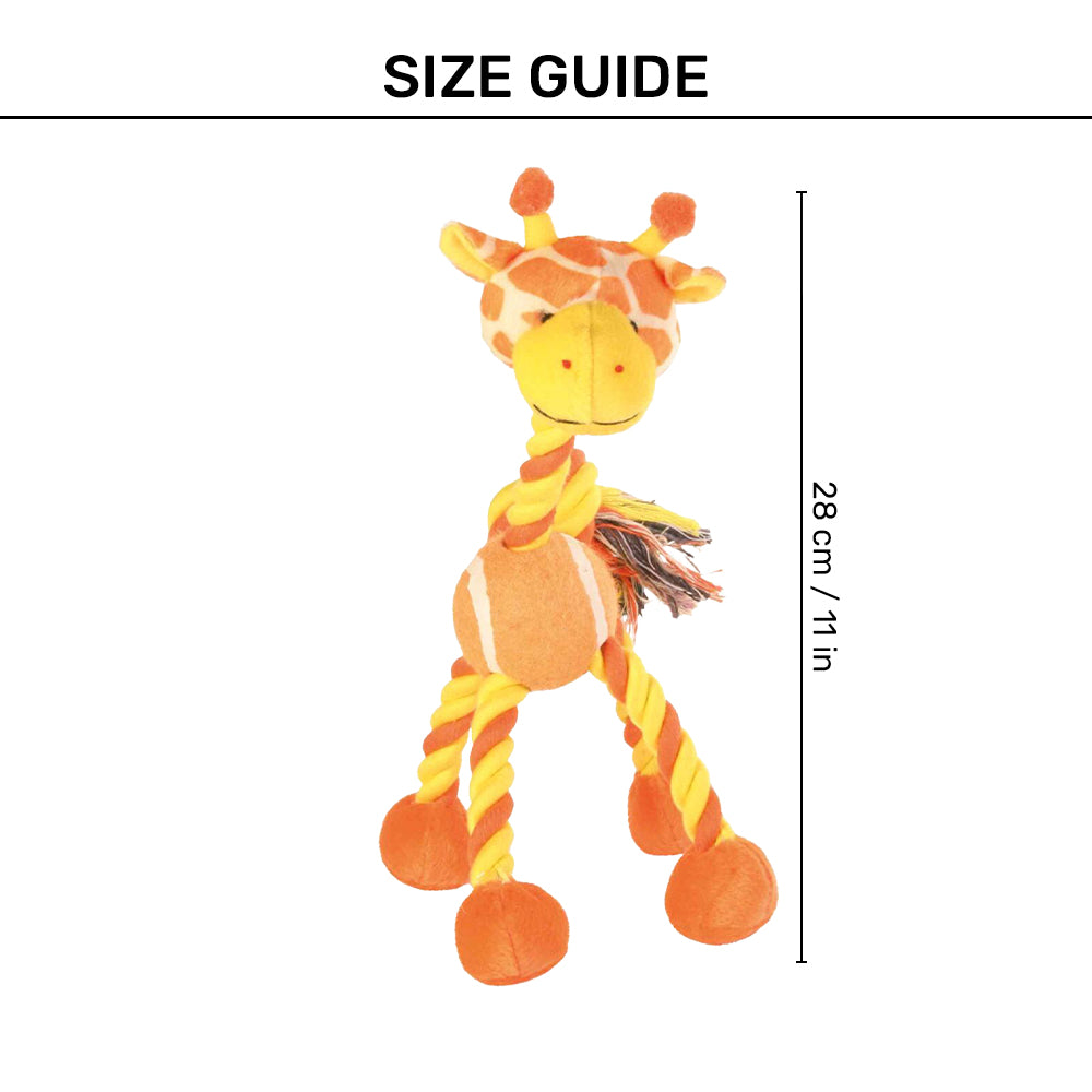 Trixie Animal With Rope Tennis Ball Plush Toy For Dog - Yellow & Orange - 28 cm - Heads Up For Tails