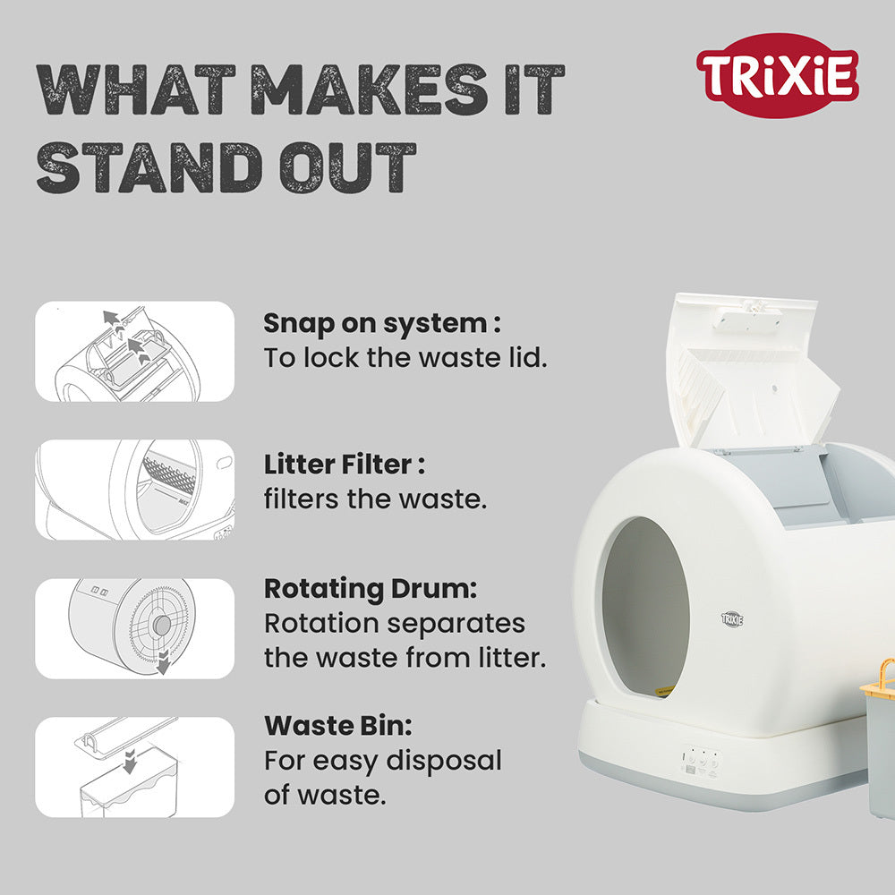 Trixie Self-Cleaning Litter Tray For Cat - White - 55.5 x 53 x 52 cm