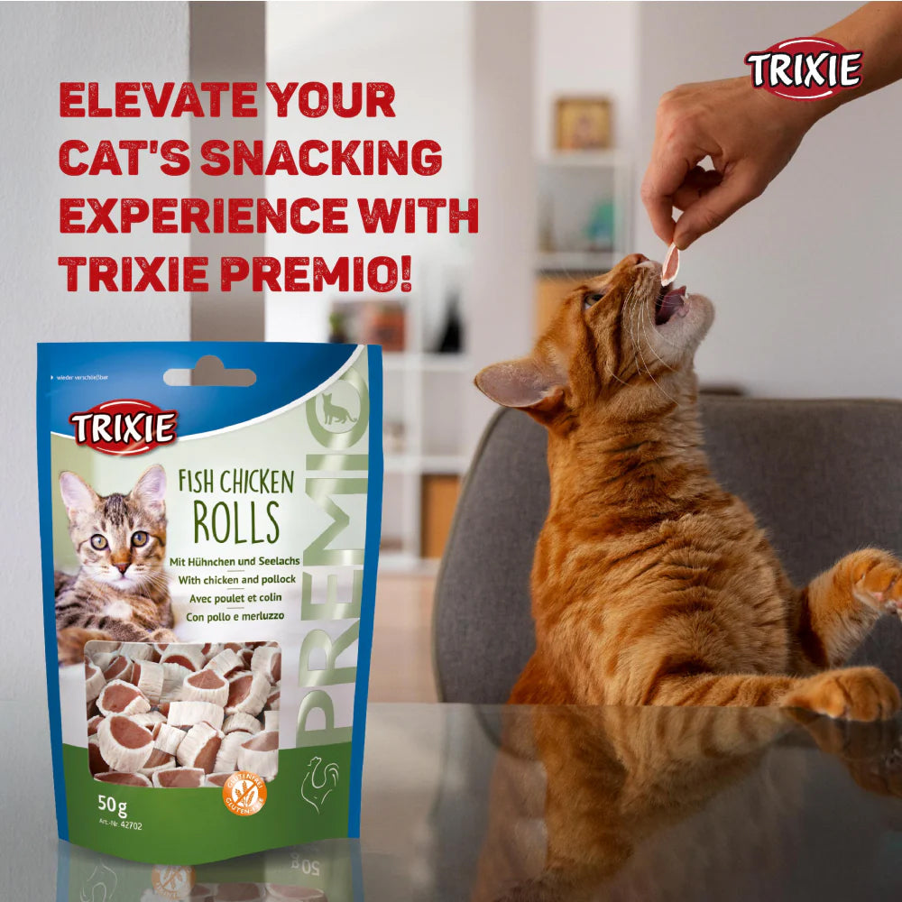 Trixie Premio Fish, Chicken Rolls Treat For Cat - 50 g - Heads Up For Tails