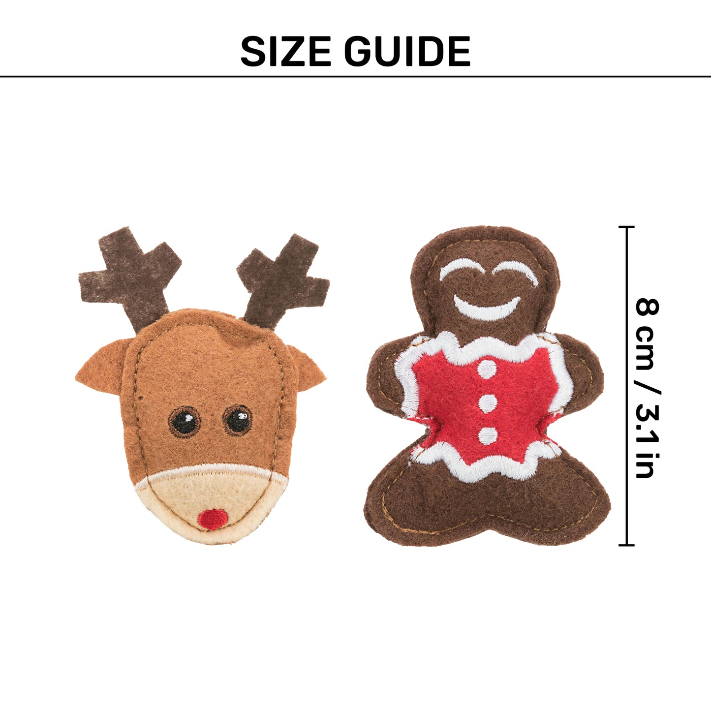 Trixie X-mas Elk & Gingerbread Figure Catnip Plush 2 Pcs Toy For Cat - 8 cm - Heads Up For Tails