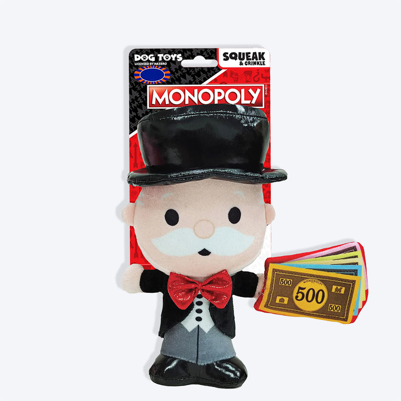 Hasbro Mr. Monopoly With Money Bag Squeak & Crinkle Plush Toy For Dog - Heads Up For Tails