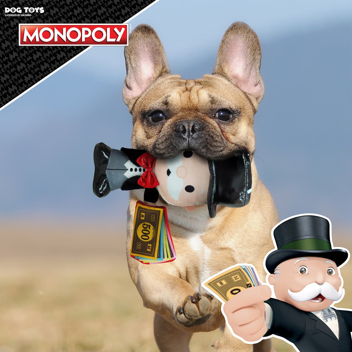 Hasbro Mr. Monopoly With Money Bag Squeak & Crinkle Plush Toy For Dog - Heads Up For Tails