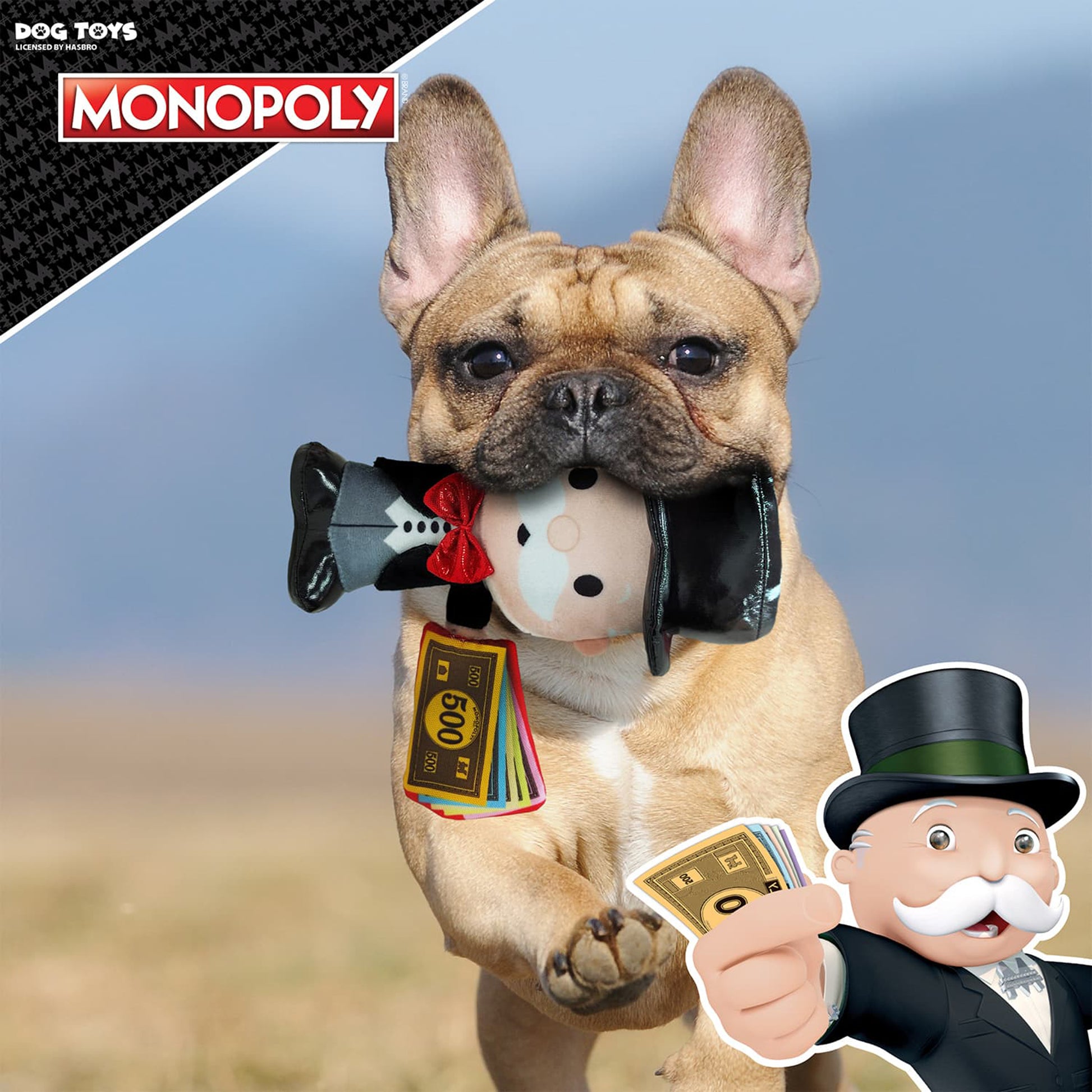 Hasbro Mr. Monopoly With Money Bag Squeak & Crinkle Plush Toy For Dog - Heads Up For Tails