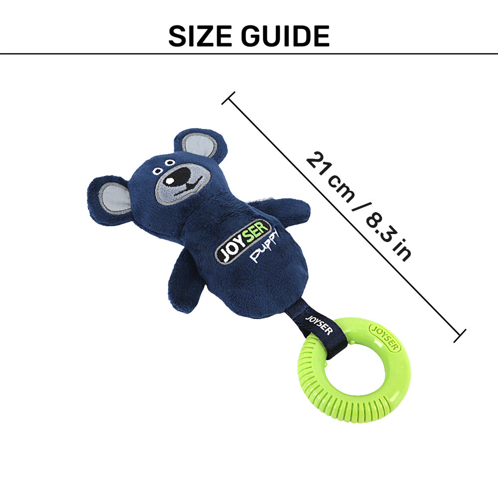 JOYSER Bear With Ring Squeaker Chew Toy For Puppy - Green & Blue - S/M - Heads Up For Tails