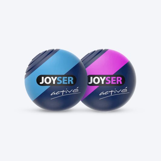 JOYSER Active Balls With Squeaker Toy For Dog - Blue & Pink - M - 2 Pcs - Heads Up For Tails