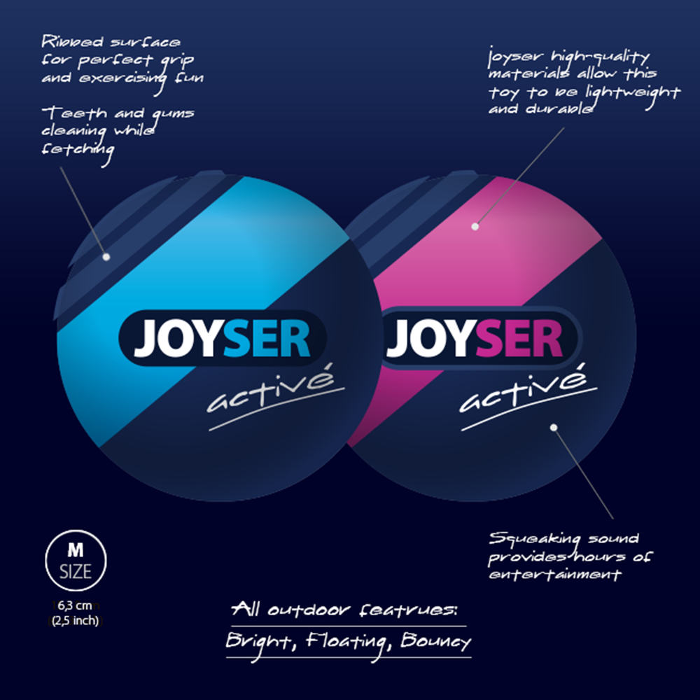 JOYSER Active Balls With Squeaker Toy For Dog - Blue & Pink - M - 2 Pcs - Heads Up For Tails