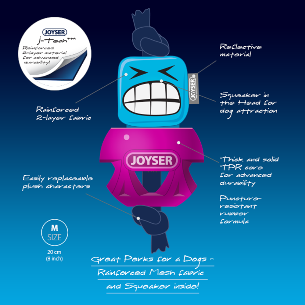 JOYSER Cageball With Plush Funhead Chew Toy For Dog - Blue & Pink - Heads Up For Tails