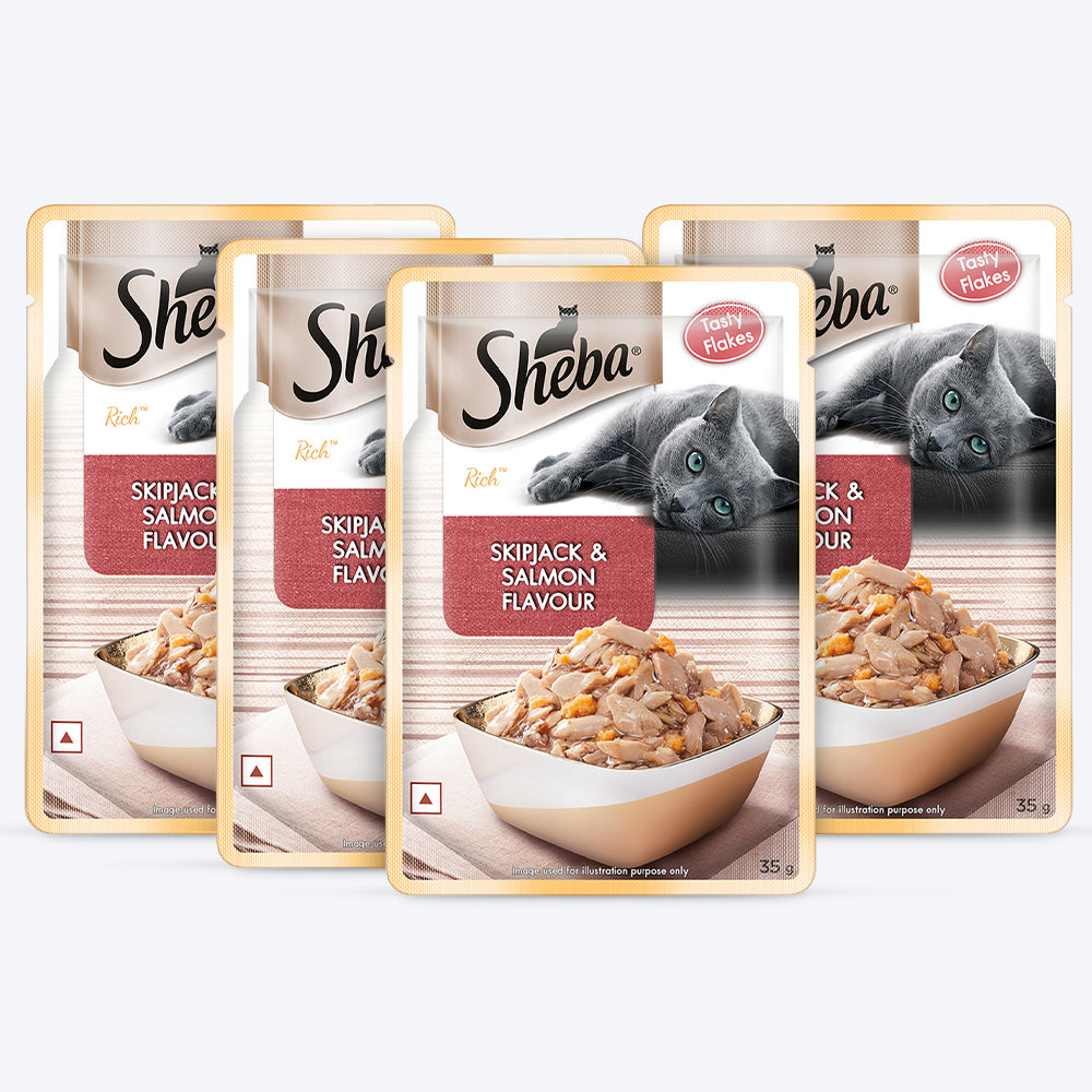 Sheba Skip Jack & Salmon Adult Wet Cat Food - 35 gm Packs - Heads Up For Tails
