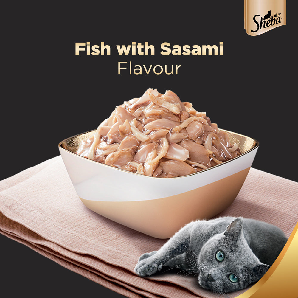 Sheba Premium Fish Sasami In Gravy Wet Cat Food - (12 x 35gm) - Heads Up For Tails