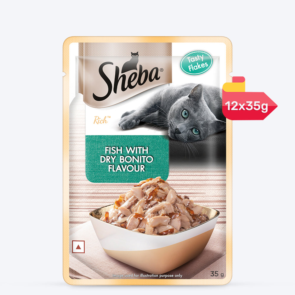 Sheba Fish with Dry Bonito Flake Adult Wet Cat Food - 35 gm Packs - Heads Up For Tails