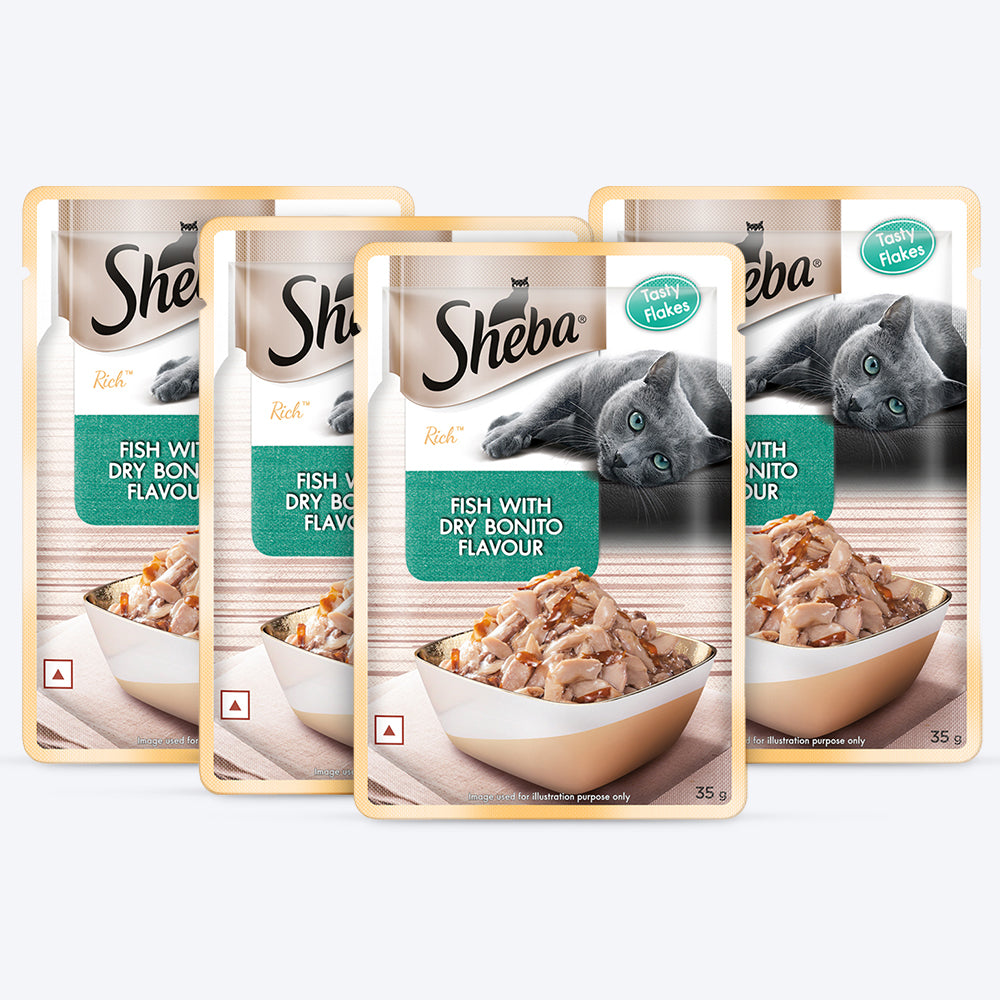 Sheba Fish with Dry Bonito Flake Adult Wet Cat Food - 35 gm Packs - Heads Up For Tails